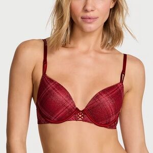 Victoria’s Secret Red Plaid Shimmer Pushup Bra